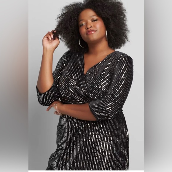 LaneBryant Black Velvet holiday sheath dress covered in sequin. EUC worn once. - Picture 2 of 8